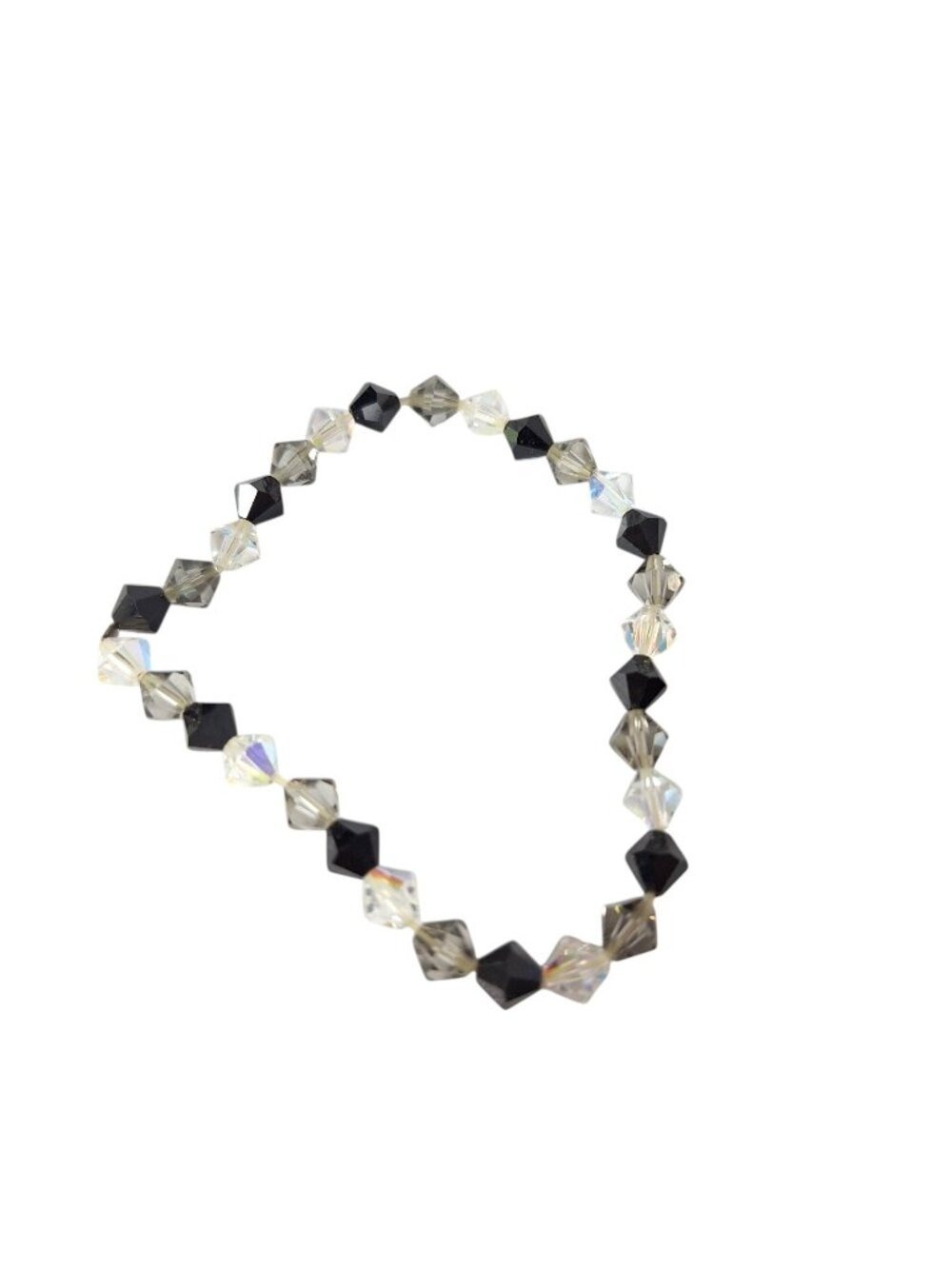 Black Smokey Clear Iridescent Facet Crystal Beaded Stretch Bracelet